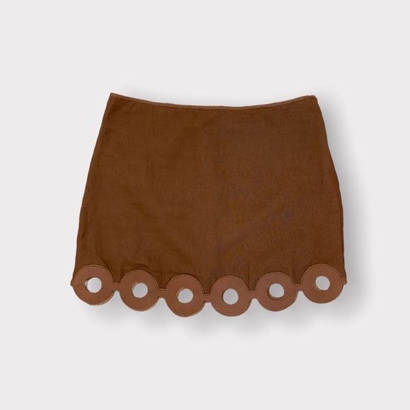 Linen and cutout real leather mini skirt S M
